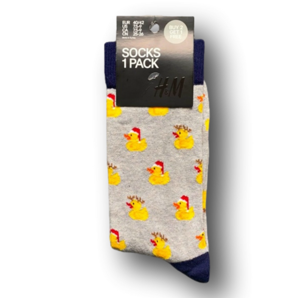 3/$18 Ducks With Santa Hats & Reindeer Antlers Christmas Holiday Funny Socks